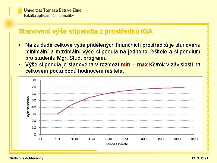 Stanovení výše stipendia z prostředků IGA • Na základě celkové výše přidělených finančních prostředků