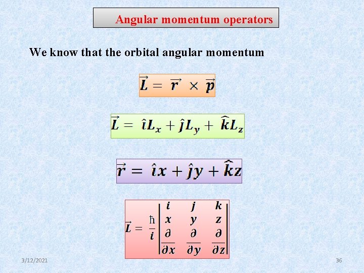 Angular momentum operators We know that the orbital angular momentum 3/12/2021 36 