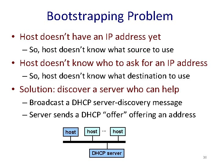 Bootstrapping Problem • Host doesn’t have an IP address yet – So, host doesn’t