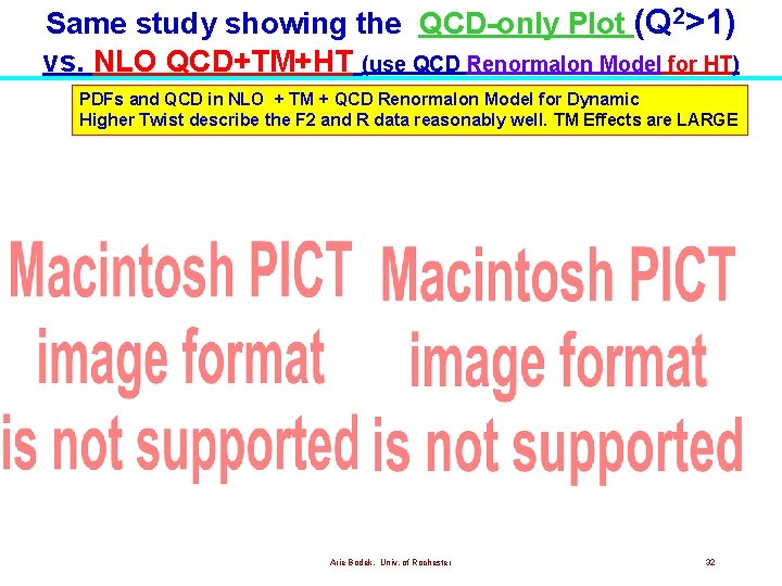 Same study showing the QCD-only Plot (Q 2>1) vs. NLO QCD+TM+HT (use QCD Renormalon Same study showing the QCD-only Plot (Q 2>1) vs. NLO QCD+TM+HT (use QCD Renormalon