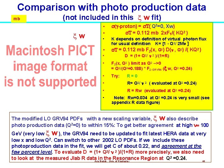 Comparison with photo production data mb (not included in this w fit) w • Comparison with photo production data mb (not included in this w fit) w •