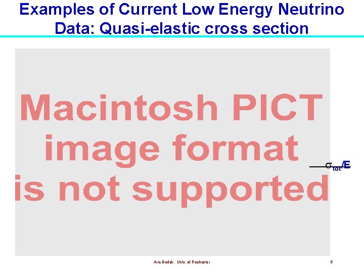 Examples of Current Low Energy Neutrino Data: Quasi-elastic cross section tot/E Arie Bodek, Univ. Examples of Current Low Energy Neutrino Data: Quasi-elastic cross section tot/E Arie Bodek, Univ.