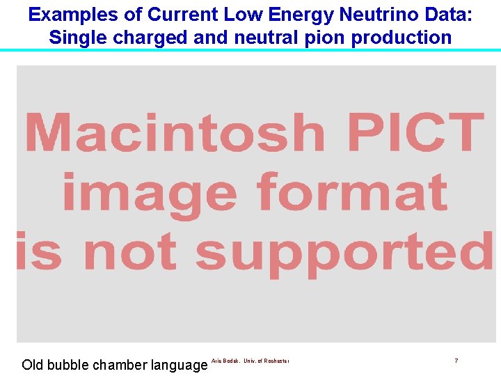 Examples of Current Low Energy Neutrino Data: Single charged and neutral pion production Old Examples of Current Low Energy Neutrino Data: Single charged and neutral pion production Old