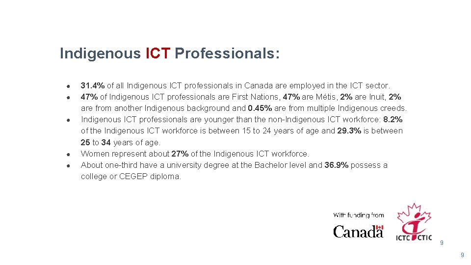 Indigenous ICT Professionals: ● ● ● 31. 4% of all Indigenous ICT professionals in