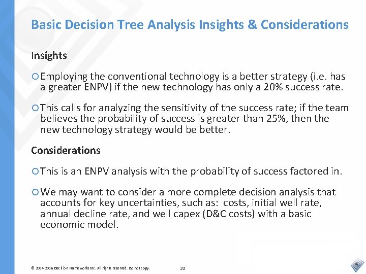 Basic Decision Tree Analysis Insights & Considerations Insights Employing the conventional technology is a