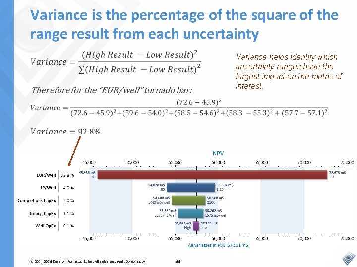 Variance is the percentage of the square of the range result from each uncertainty