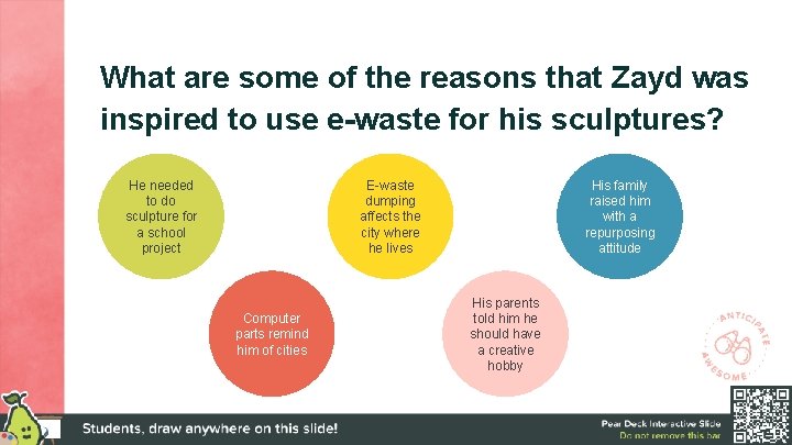 What are some of the reasons that Zayd was inspired to use e-waste for