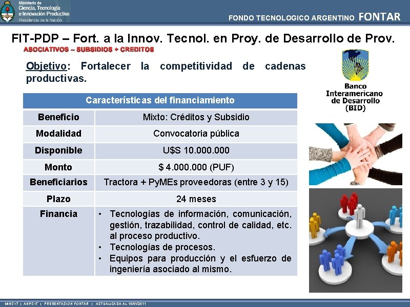 FONDO TECNOLOGICO ARGENTINO FONTAR FIT-PDP – Fort. a la Innov. Tecnol. en Proy. de
