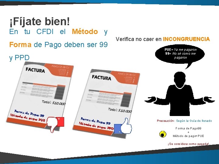 ¡Fíjate bien! En tu CFDI el Método y Forma de Pago deben ser 99 ¡Fíjate bien! En tu CFDI el Método y Forma de Pago deben ser 99