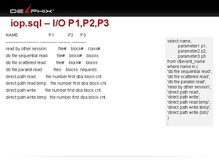 iop. sql – I/O P 1, P 2, P 3 NAME P 1 P