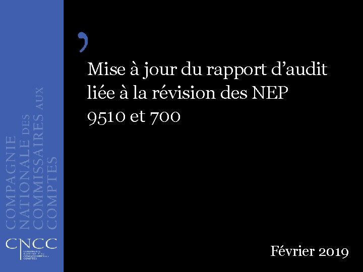 Mise à jour du rapport d’audit liée à la révision des NEP 9510 et