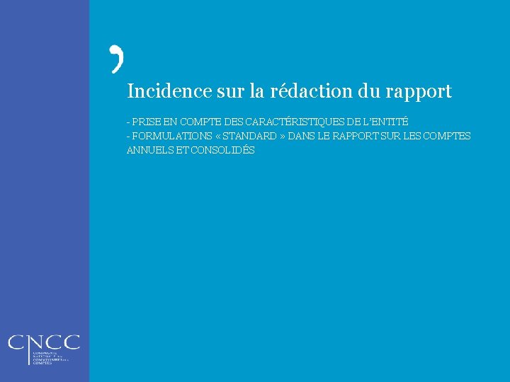 Incidence sur la rédaction du rapport - PRISE EN COMPTE DES CARACTÉRISTIQUES DE L’ENTITÉ