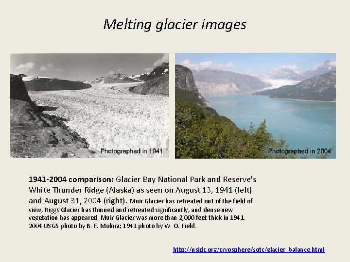 Melting glacier images 1941 -2004 comparison: Glacier Bay National Park and Reserve's White Thunder