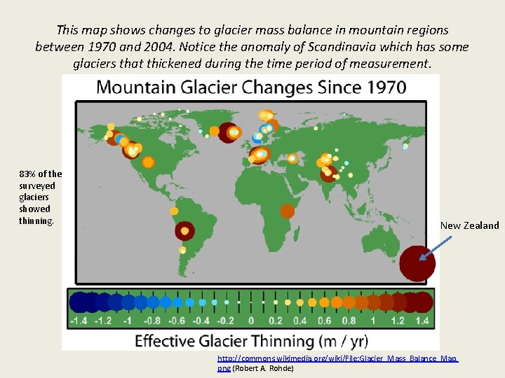 This map shows changes to glacier mass balance in mountain regions between 1970 and