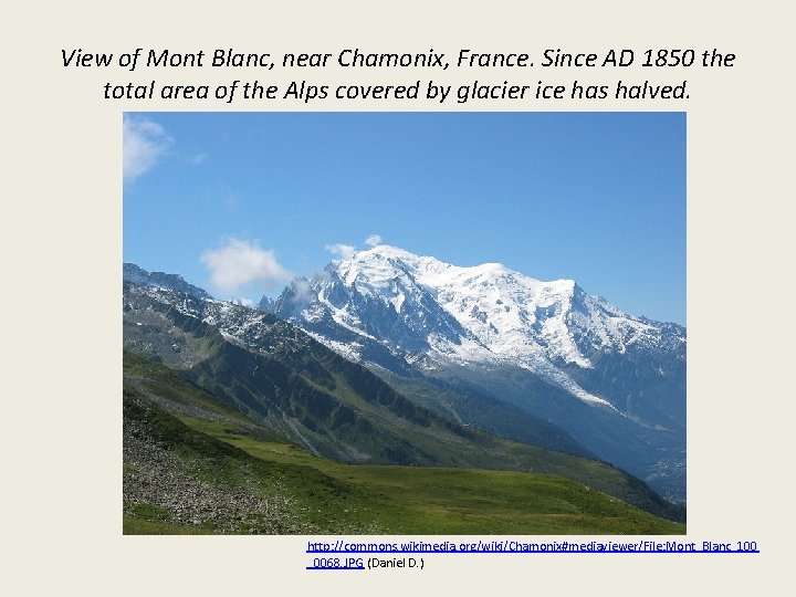 View of Mont Blanc, near Chamonix, France. Since AD 1850 the total area of