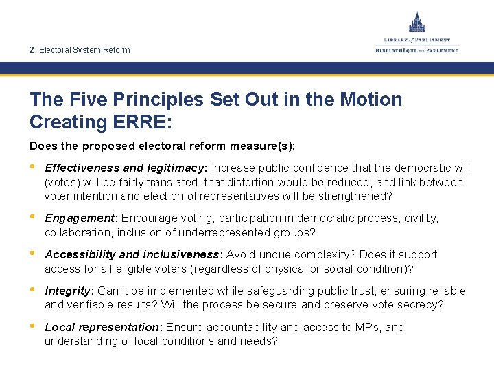 2 Electoral System Reform The Five Principles Set Out in the Motion Creating ERRE: