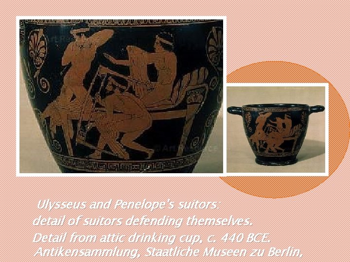Ulysseus and Penelope's suitors: detail of suitors defending themselves. Detail from attic drinking cup, Ulysseus and Penelope's suitors: detail of suitors defending themselves. Detail from attic drinking cup,