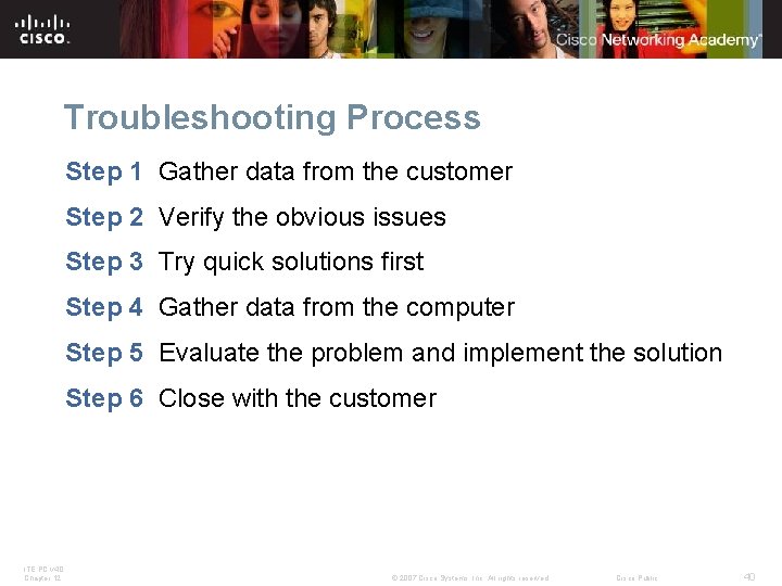Troubleshooting Process Step 1 Gather data from the customer Step 2 Verify the obvious Troubleshooting Process Step 1 Gather data from the customer Step 2 Verify the obvious