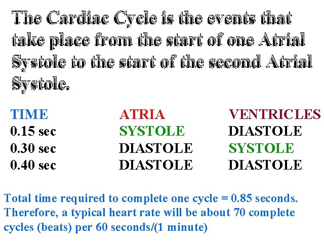 The Cardiac Cycle is the events that take place from the start of one
