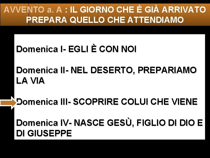 AVVENTO a. A : IL GIORNO CHE È GIÀ ARRIVATO PREPARA QUELLO CHE ATTENDIAMO AVVENTO a. A : IL GIORNO CHE È GIÀ ARRIVATO PREPARA QUELLO CHE ATTENDIAMO