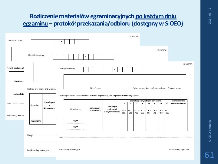 2021 -03 -12 OKE Warszawa Rozliczenie materiałów egzaminacyjnych po każdym dniu egzaminu – protokół