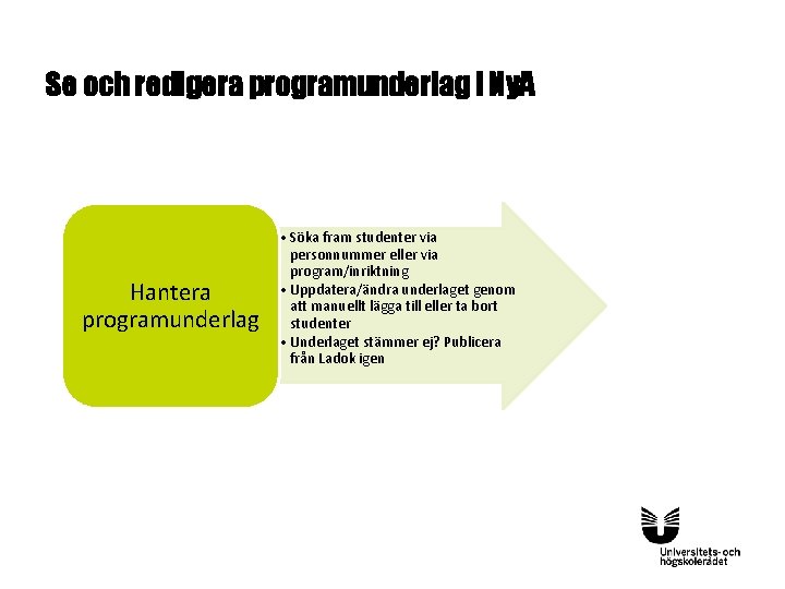 Se och redigera programunderlag i Ny. A Hantera programunderlag • Söka fram studenter via Se och redigera programunderlag i Ny. A Hantera programunderlag • Söka fram studenter via