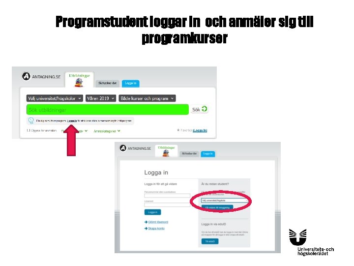 Programstudent loggar in och anmäler sig till programkurser Programstudent loggar in och anmäler sig till programkurser