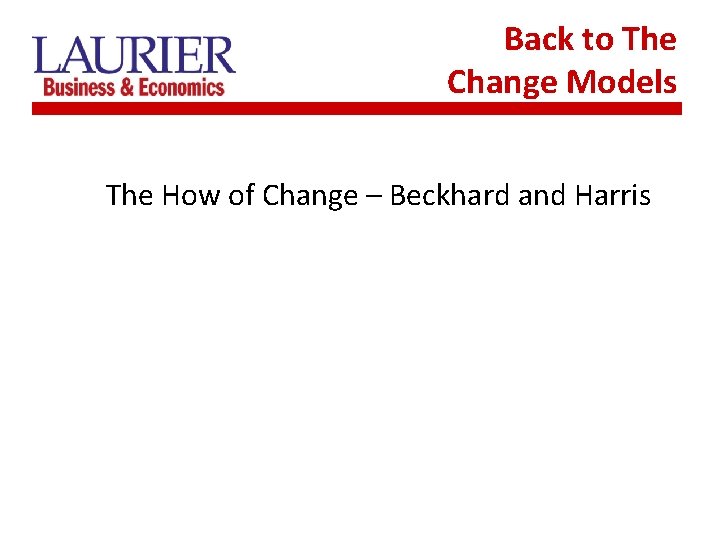 Back to The Change Models The How of Change – Beckhard and Harris 