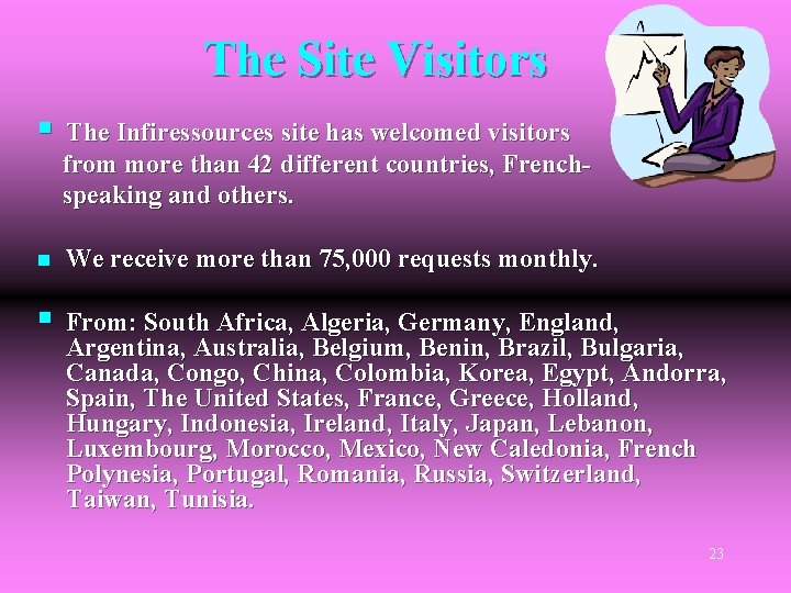 The Site Visitors § The Infiressources site has welcomed visitors from more than 42