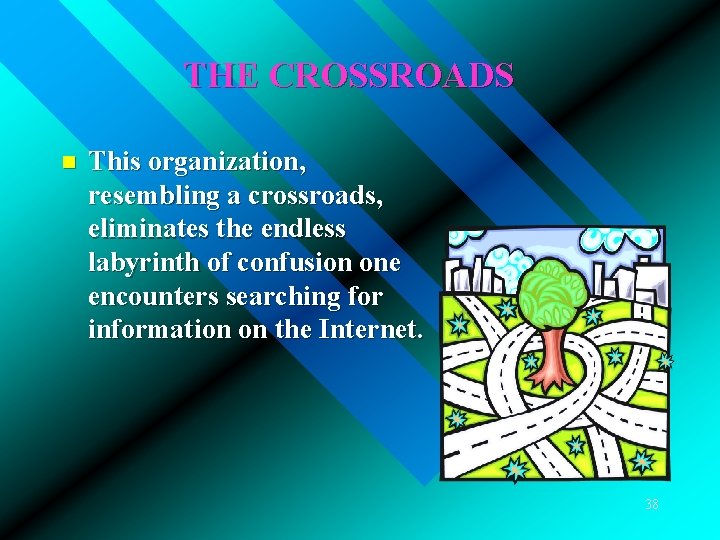 THE CROSSROADS n This organization, resembling a crossroads, eliminates the endless labyrinth of confusion