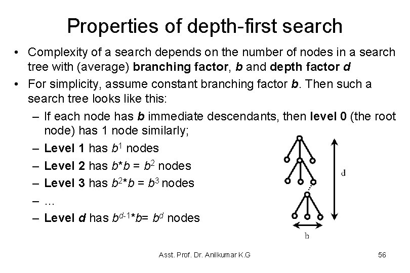 Properties of depth-first search • Complexity of a search depends on the number of