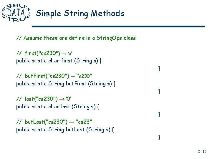 Simple String Methods // Assume these are define in a String. Ops class // Simple String Methods // Assume these are define in a String. Ops class //