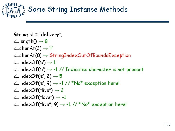 Some String Instance Methods String s 1 = “delivery”; s 1. length() → 8 Some String Instance Methods String s 1 = “delivery”; s 1. length() → 8