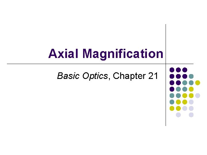 Axial Magnification Basic Optics, Chapter 21 