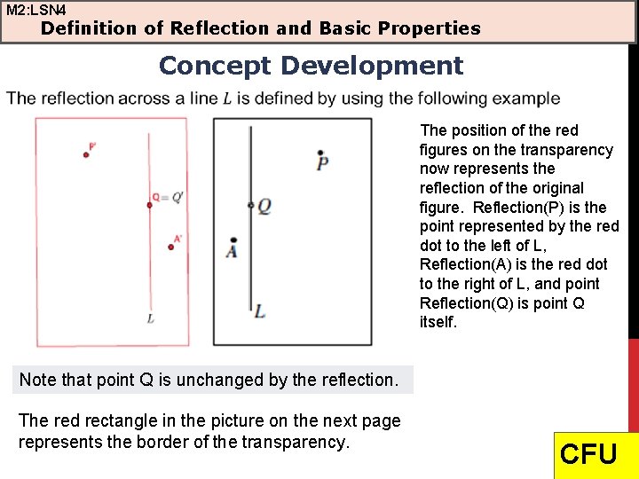 M 2: LSN 4 Definition of Reflection and Basic Properties Concept Development The position