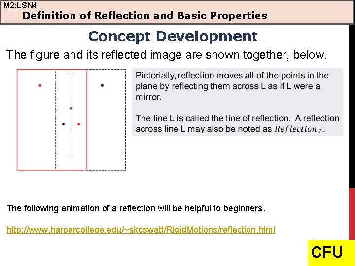 M 2: LSN 4 Definition of Reflection and Basic Properties Concept Development The figure