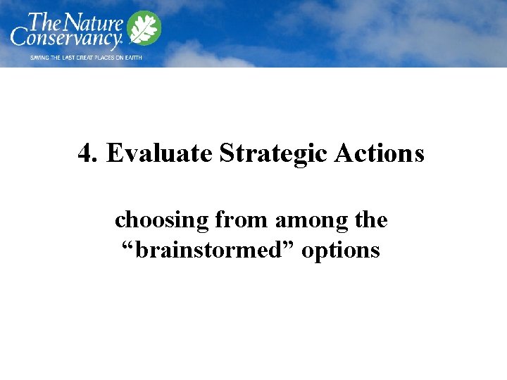 4. Evaluate Strategic Actions choosing from among the “brainstormed” options 