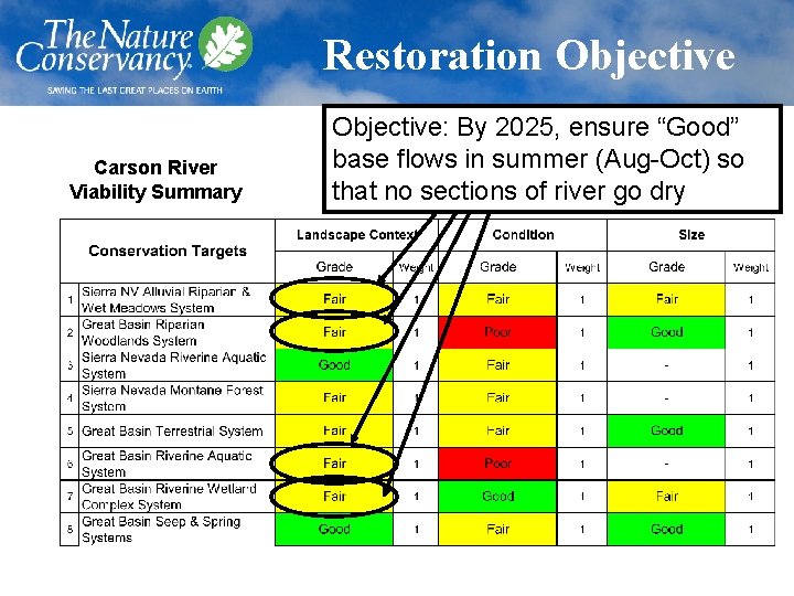 Restoration Objective Carson River Viability Summary Objective: By 2025, ensure “Good” base flows in