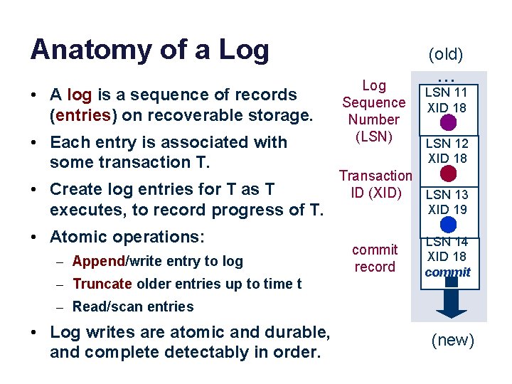 Anatomy of a Log • A log is a sequence of records (entries) on Anatomy of a Log • A log is a sequence of records (entries) on