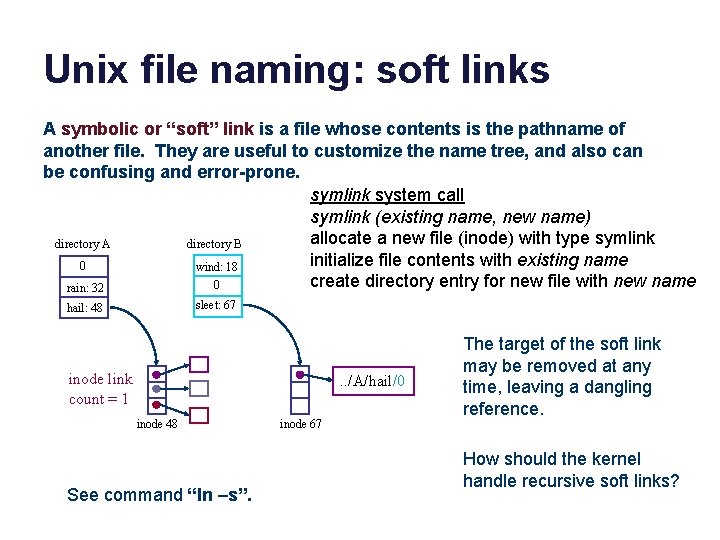 Unix file naming: soft links A symbolic or “soft” link is a file whose