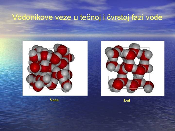 Vodonikove veze u tečnoj i čvrstoj fazi vode Vodonikove veze u tečnoj i čvrstoj fazi vode