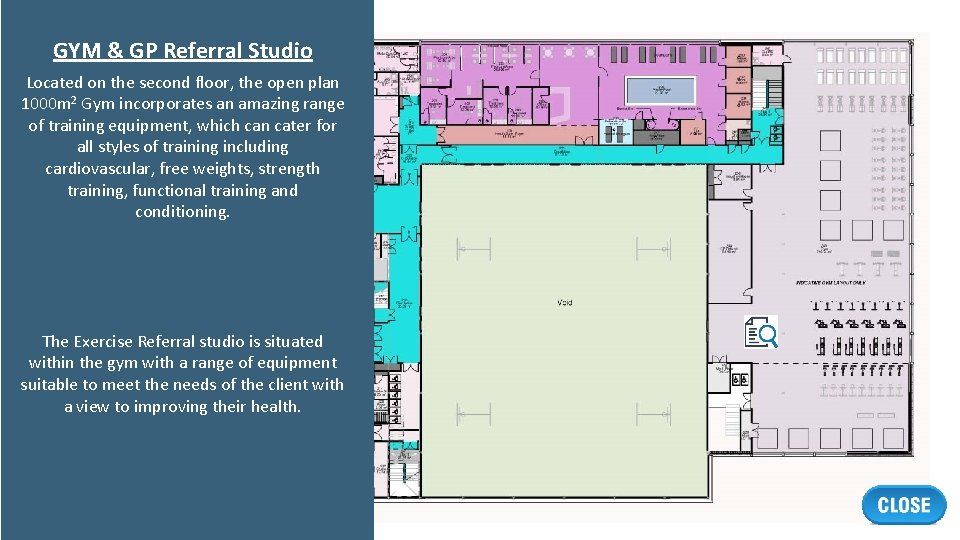 GYM & GP Referral Studio Located on the second floor, the open plan 1000