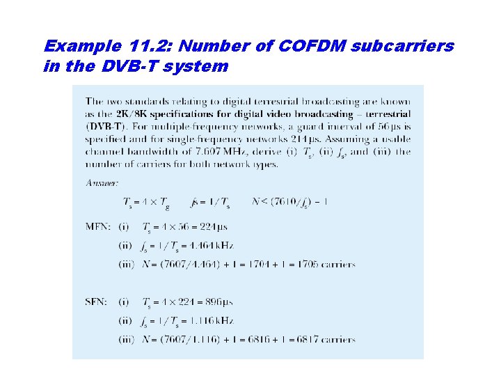 Example 11. 2: Number of COFDM subcarriers in the DVB-T system 