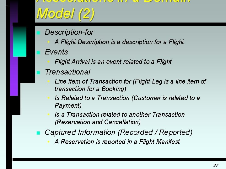 Associations in a Domain Model (2) n Description-for • A Flight Description is a