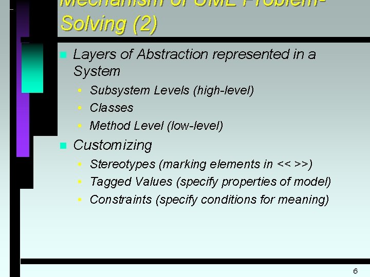 Mechanism of UML Problem. Solving (2) n Layers of Abstraction represented in a System