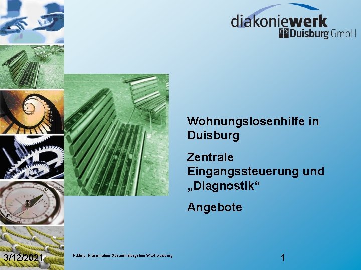 Wohnungslosenhilfe in Duisburg Zentrale Eingangssteuerung und „Diagnostik“ Angebote 3/12/2021 R. Meier Präsentation Gesamthilfesystem WLH