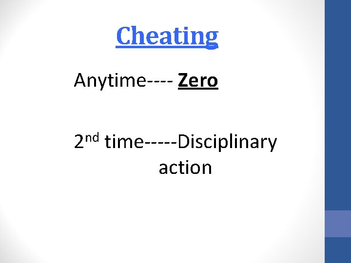 Cheating Anytime---- Zero nd 2 time-----Disciplinary action 