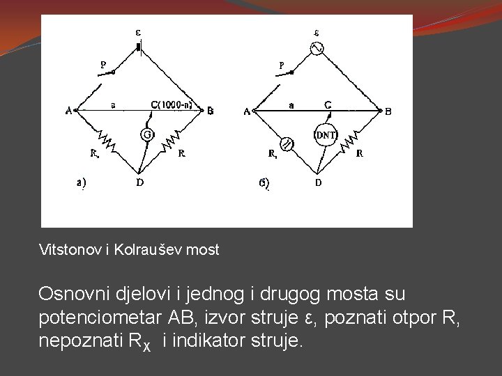 Vitstonov i Kolraušev most Osnovni djelovi i jednog i drugog mosta su potenciometar AB,