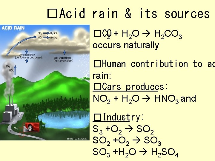 �Acid rain & its sources �CO 2 + H 2 O H 2 CO