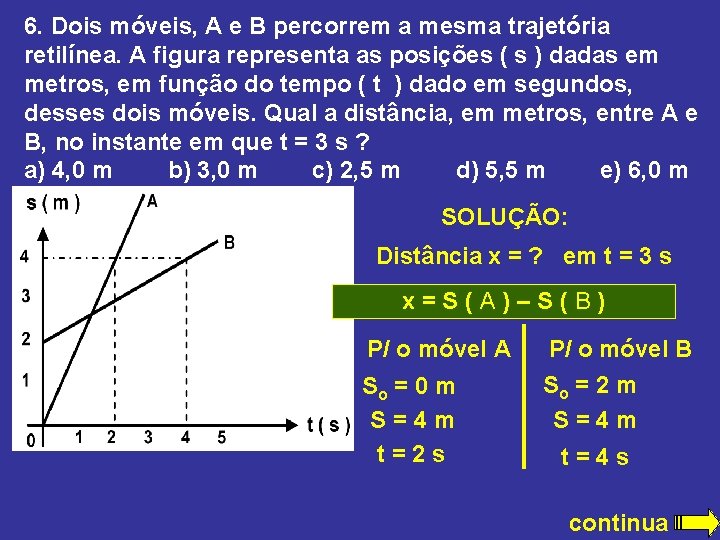 6. Dois móveis, A e B percorrem a mesma trajetória retilínea. A figura representa 6. Dois móveis, A e B percorrem a mesma trajetória retilínea. A figura representa